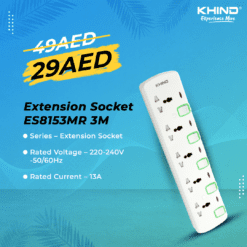 Khind Extension Socket ES8153MR 3M 5 Way Universal Power Plug, DSS Sale Dubai UAE