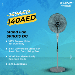 Khind Pedestal Fan SF16J15 DG - 16 Inch - Stand Fan with High Air Delivery, DSS Sale Dubai UAE
